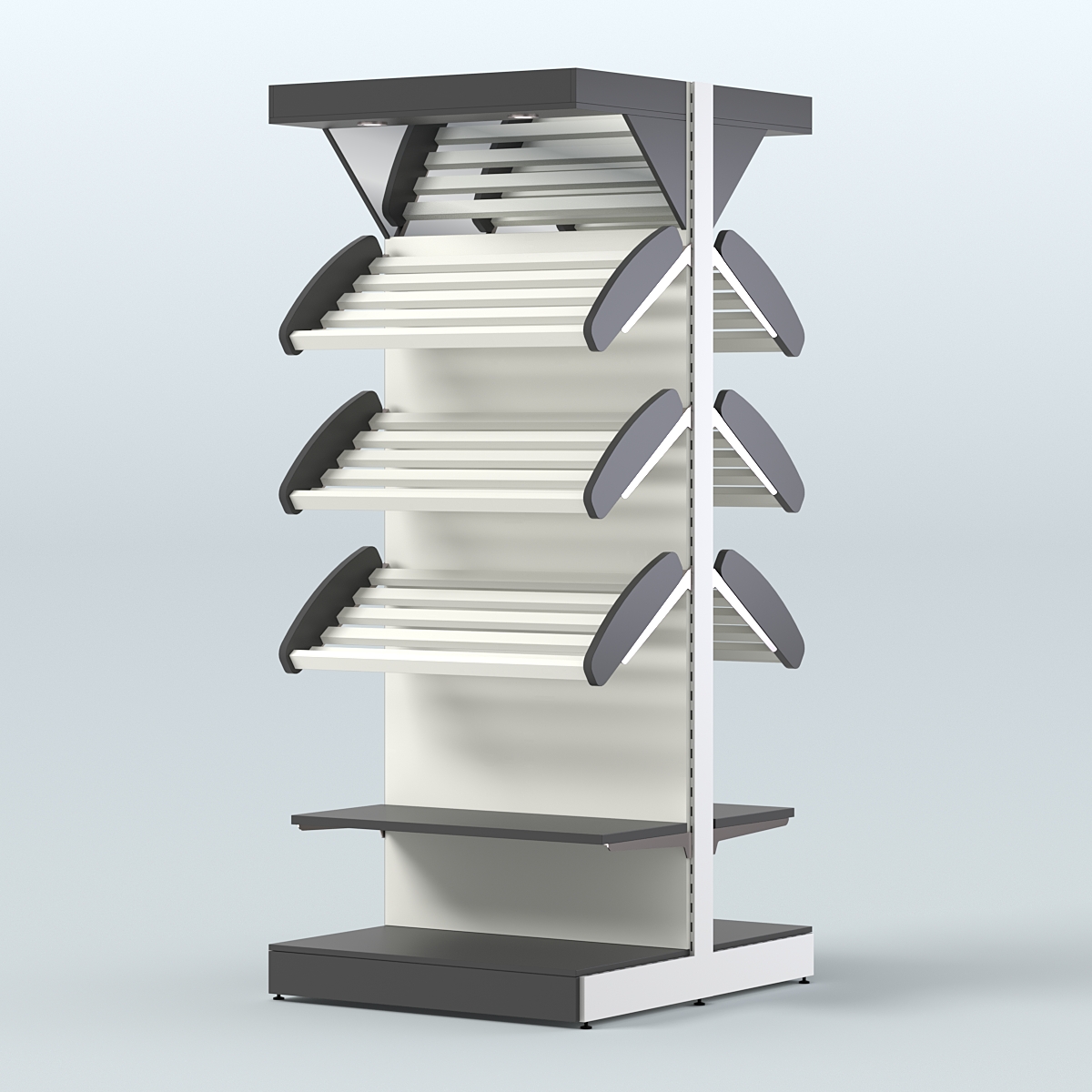 Стеллаж для хлеба островной высокий комбинированный с зеркальным фризом СХОВФ-03 Черный и Белый