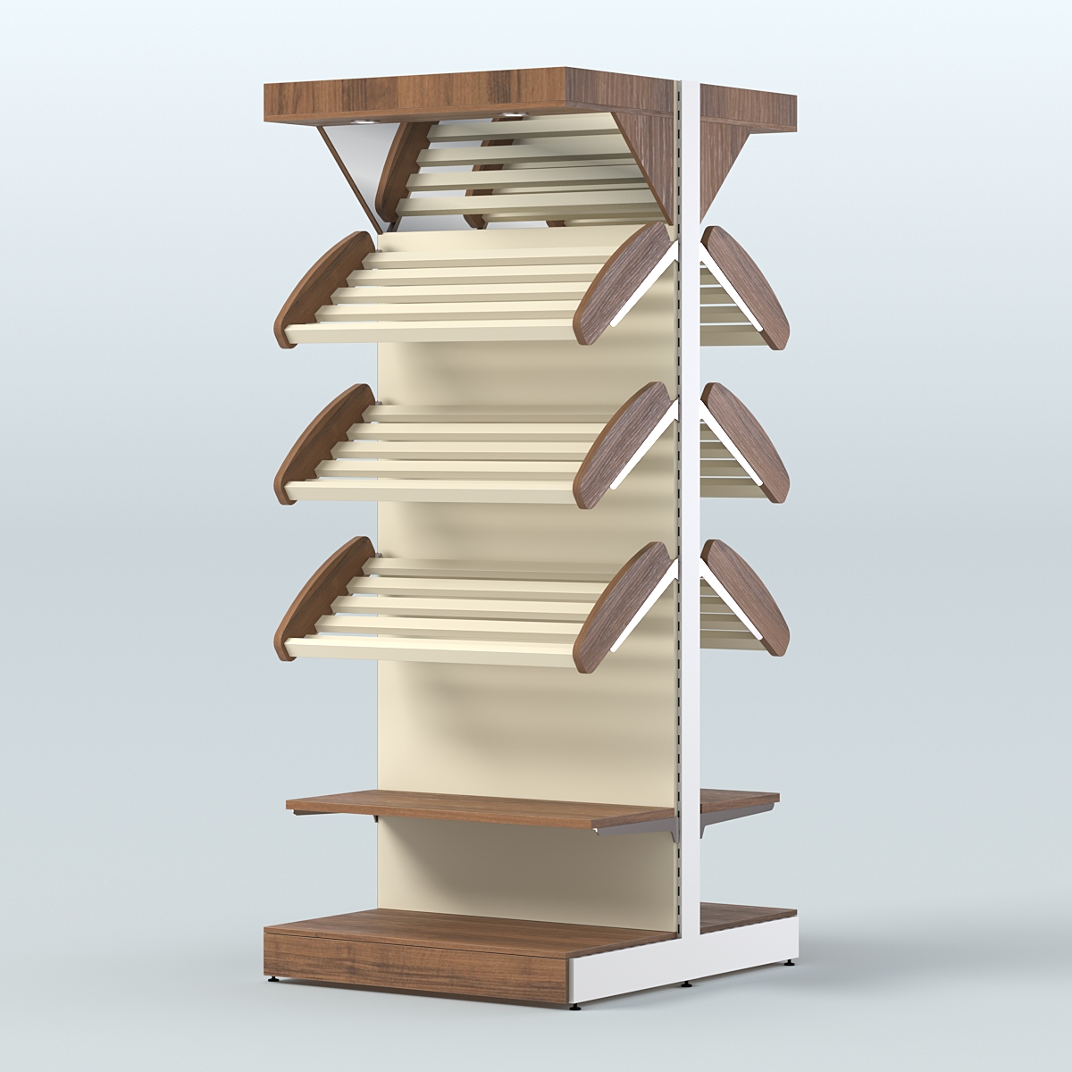 Стеллаж для хлеба островной высокий комбинированный с зеркальным фризом СХОВФ-03 Орех + Крем Вайс