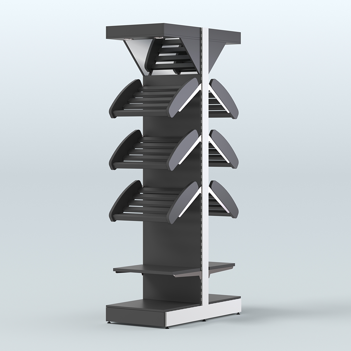 Стеллаж для хлеба островной узкий с зеркальным фризом СХОВФ-04 Черный