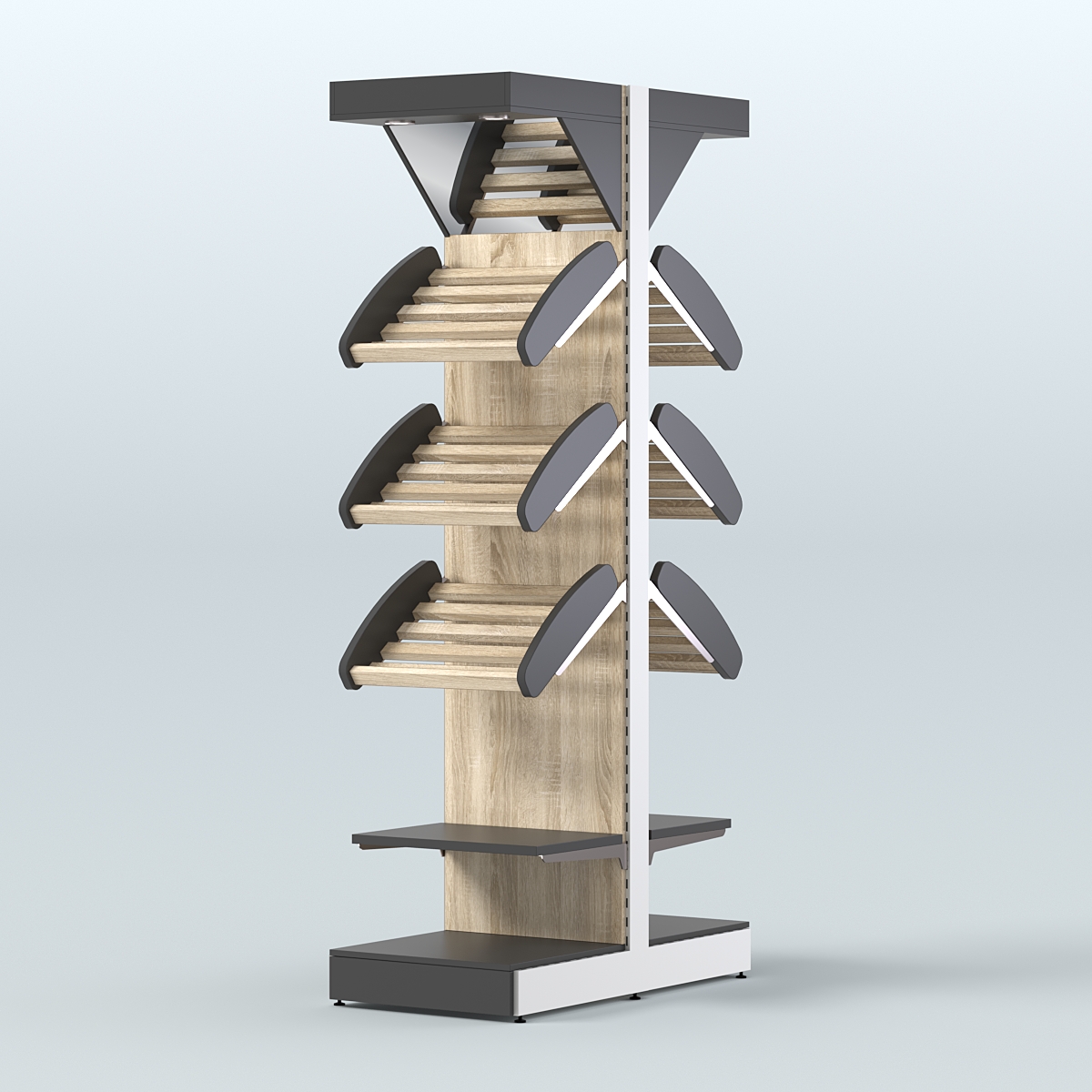 Стеллаж для хлеба островной узкий с зеркальным фризом СХОВФ-04 Черный + Дуб Сонома