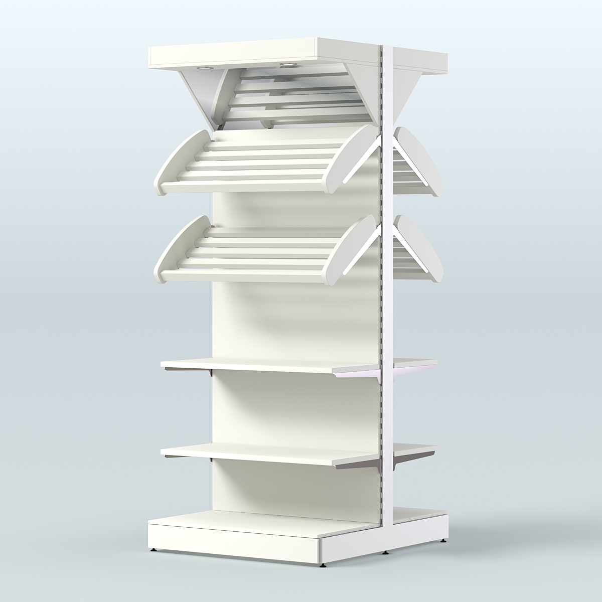 Стеллаж для хлеба островной высокий с разными полками и зеркальным фризом СХОВФ-05 Белый