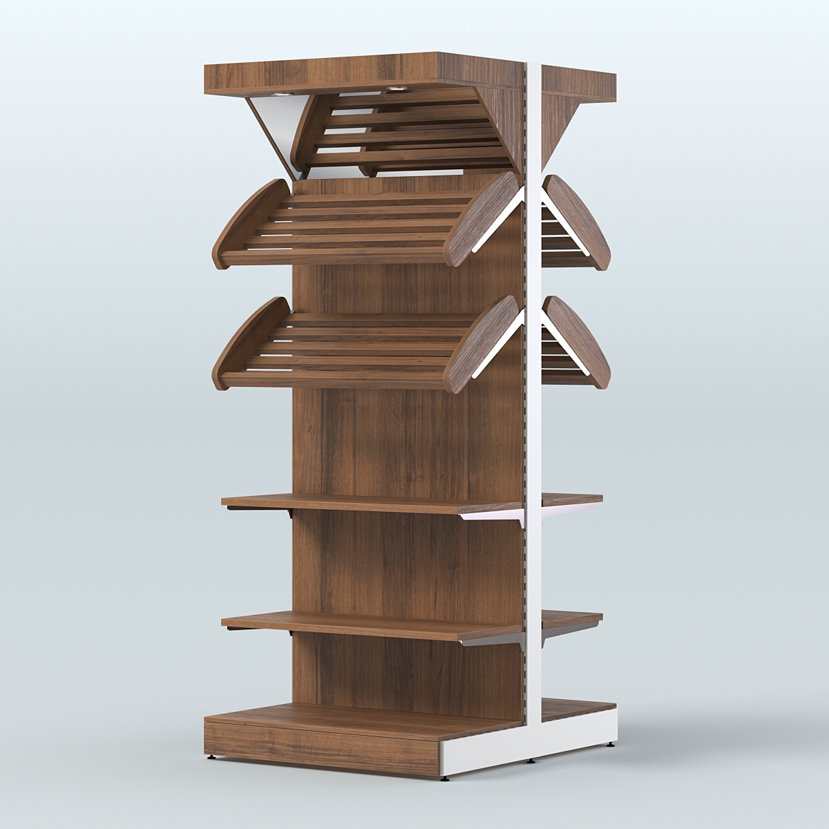 Стеллаж для хлеба островной высокий с разными полками и зеркальным фризом СХОВФ-05 Орех