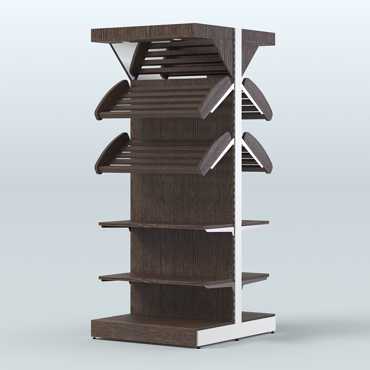 Стеллаж для хлеба островной высокий с разными полками и зеркальным фризом СХОВФ-05 Дуб Венге