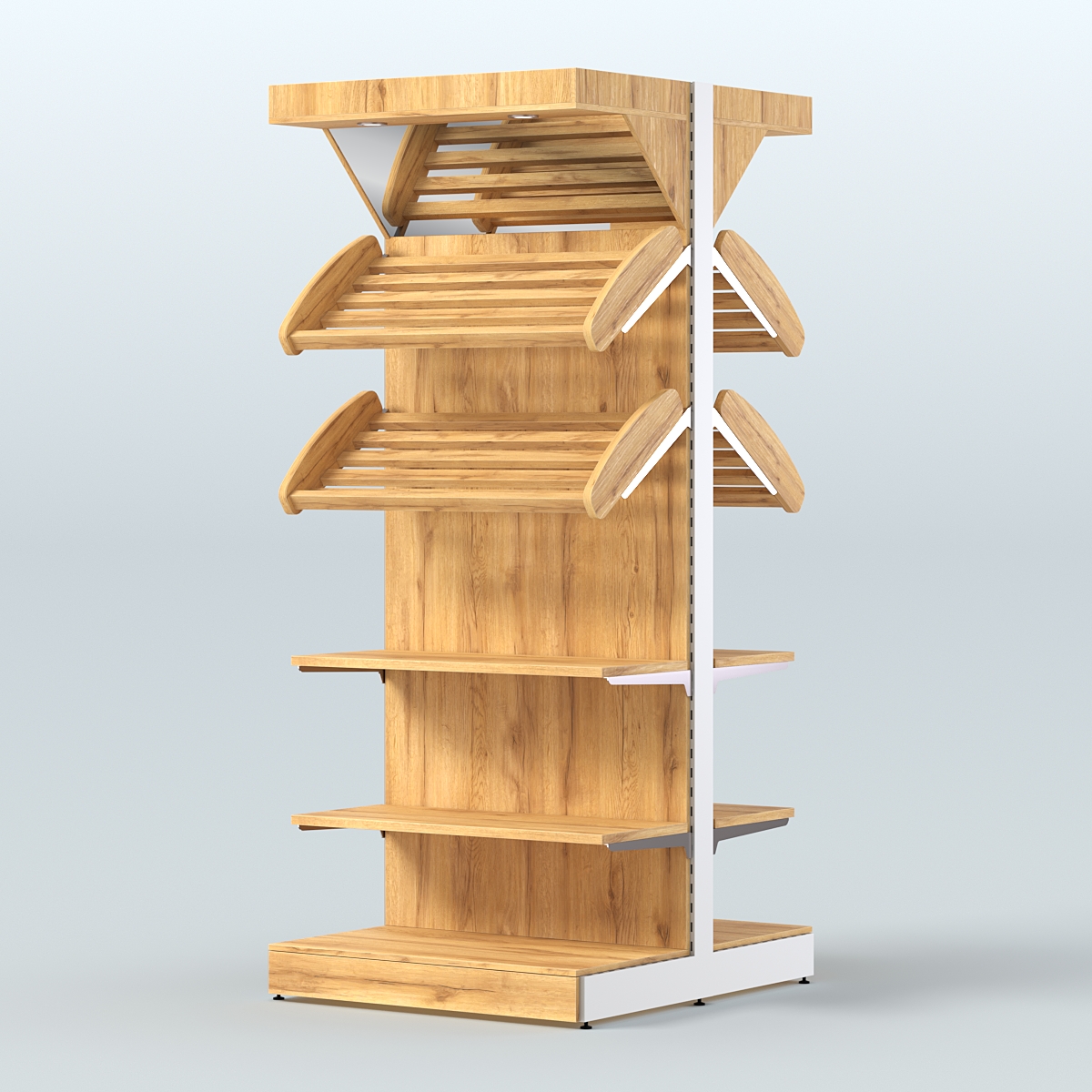 Стеллаж для хлеба островной высокий с разными полками и зеркальным фризом СХОВФ-05 Дуб Золотистый