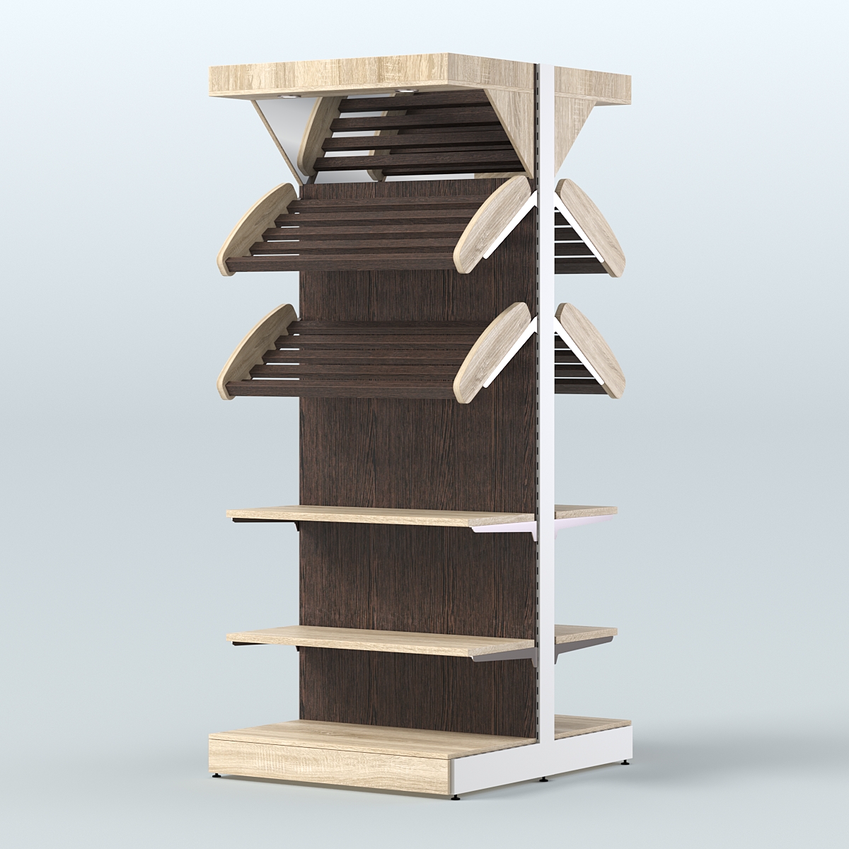 Стеллаж для хлеба островной высокий с разными полками и зеркальным фризом СХОВФ-05 Дуб Сонома + Дуб Венге