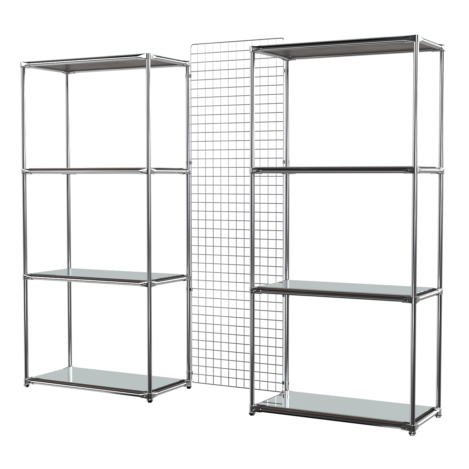 Сетчатый стеллаж СТИЛЬ с зеркальными полками и решеткой №31-4 Дуб Венге