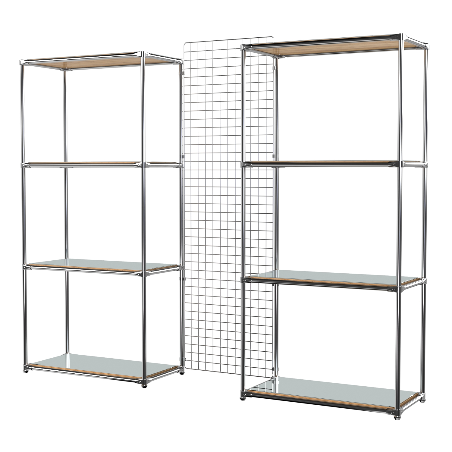 Сетчатый стеллаж СТИЛЬ с зеркальными полками и решеткой №31-4 Дуб Золотистый