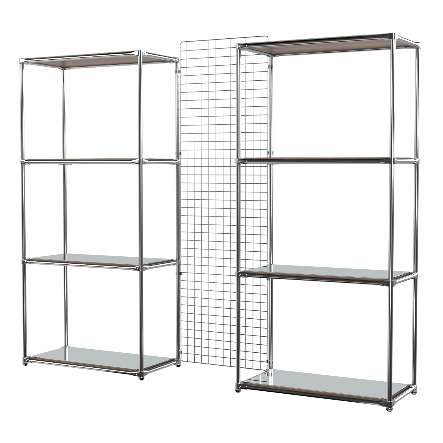 Сетчатый стеллаж СТИЛЬ с зеркальными полками и решеткой №31-4 Орех