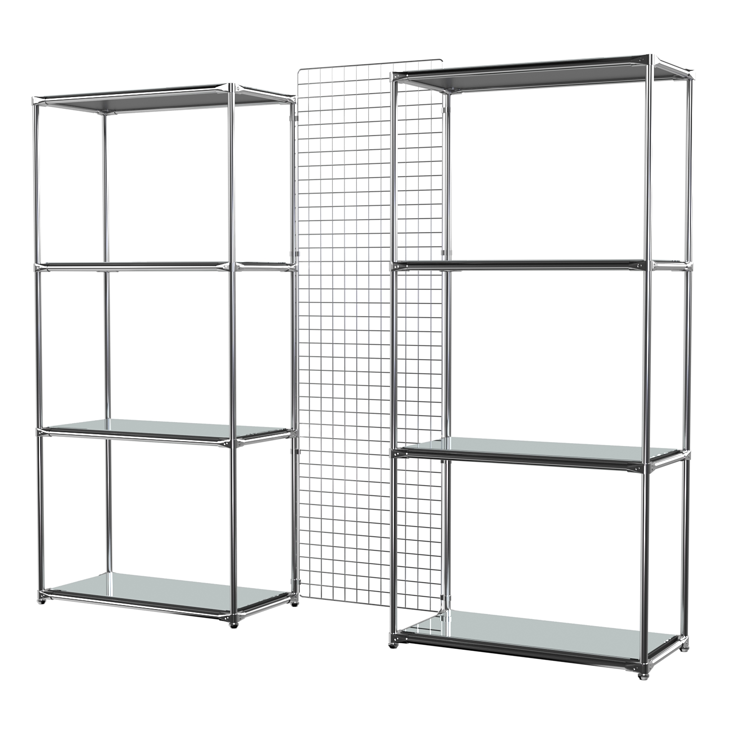 Сетчатый стеллаж СТИЛЬ с зеркальными полками и решеткой №31-4 Черный