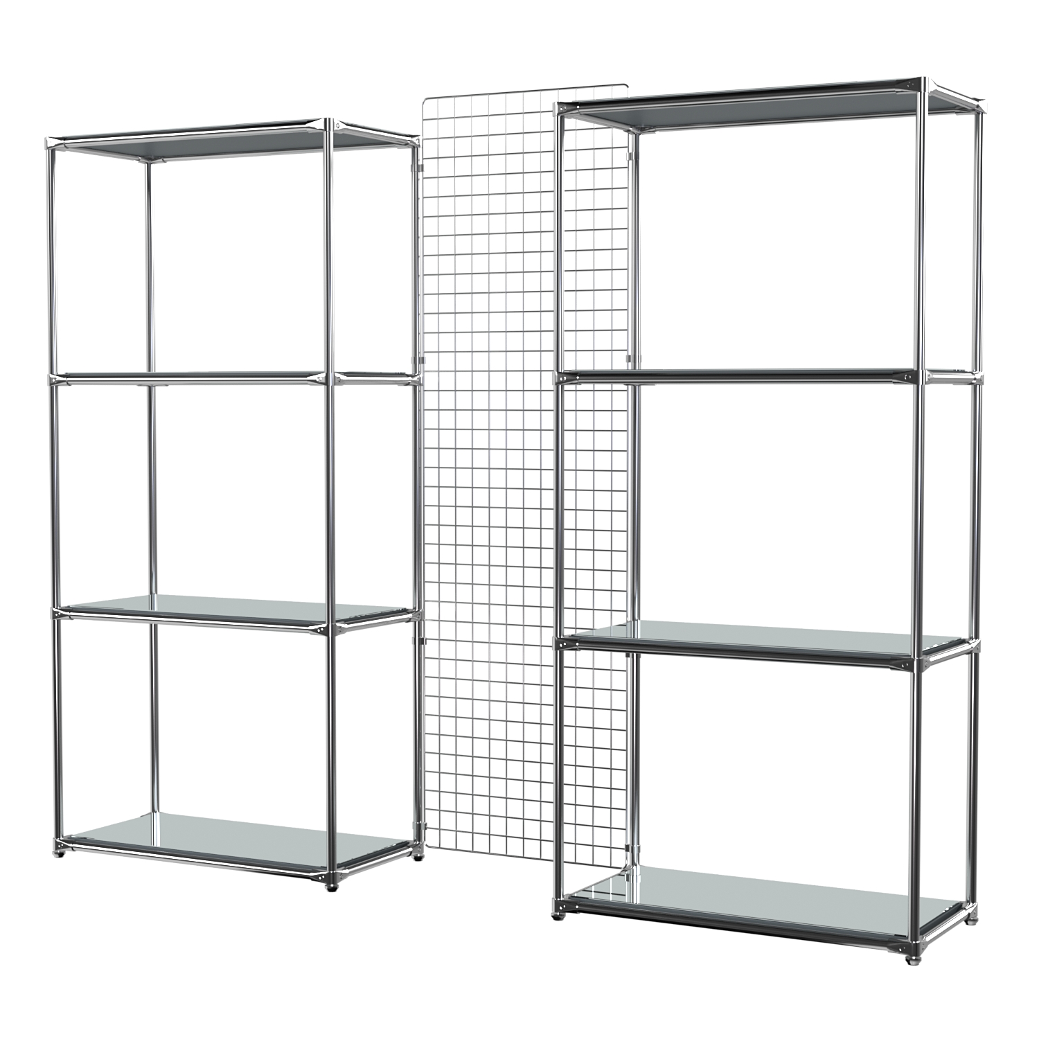 Сетчатый стеллаж СТИЛЬ с зеркальными полками и решеткой №31-4 Темно-Серый