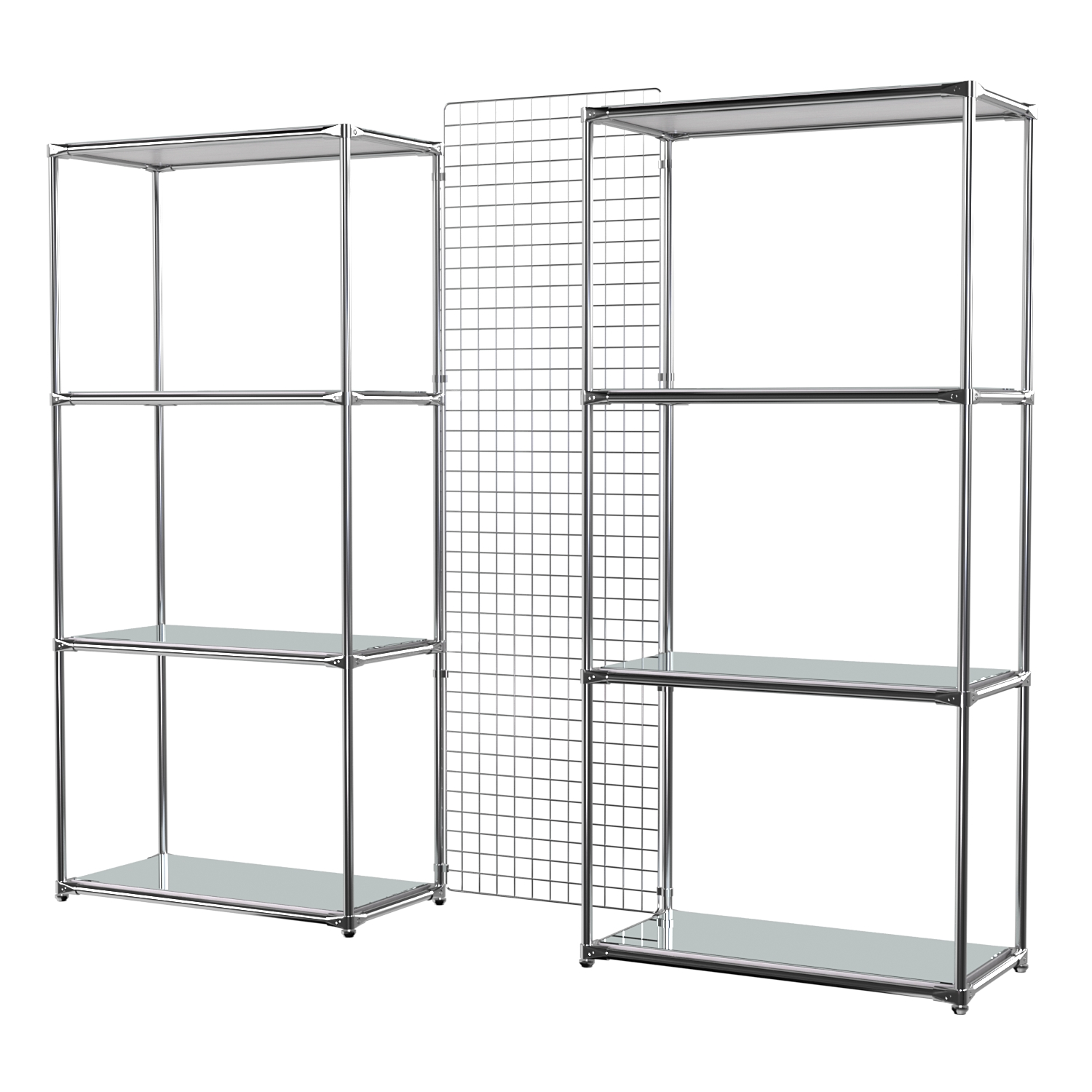 Сетчатый стеллаж СТИЛЬ с зеркальными полками и решеткой №31-4 Ясень Анкор светлый - U31104