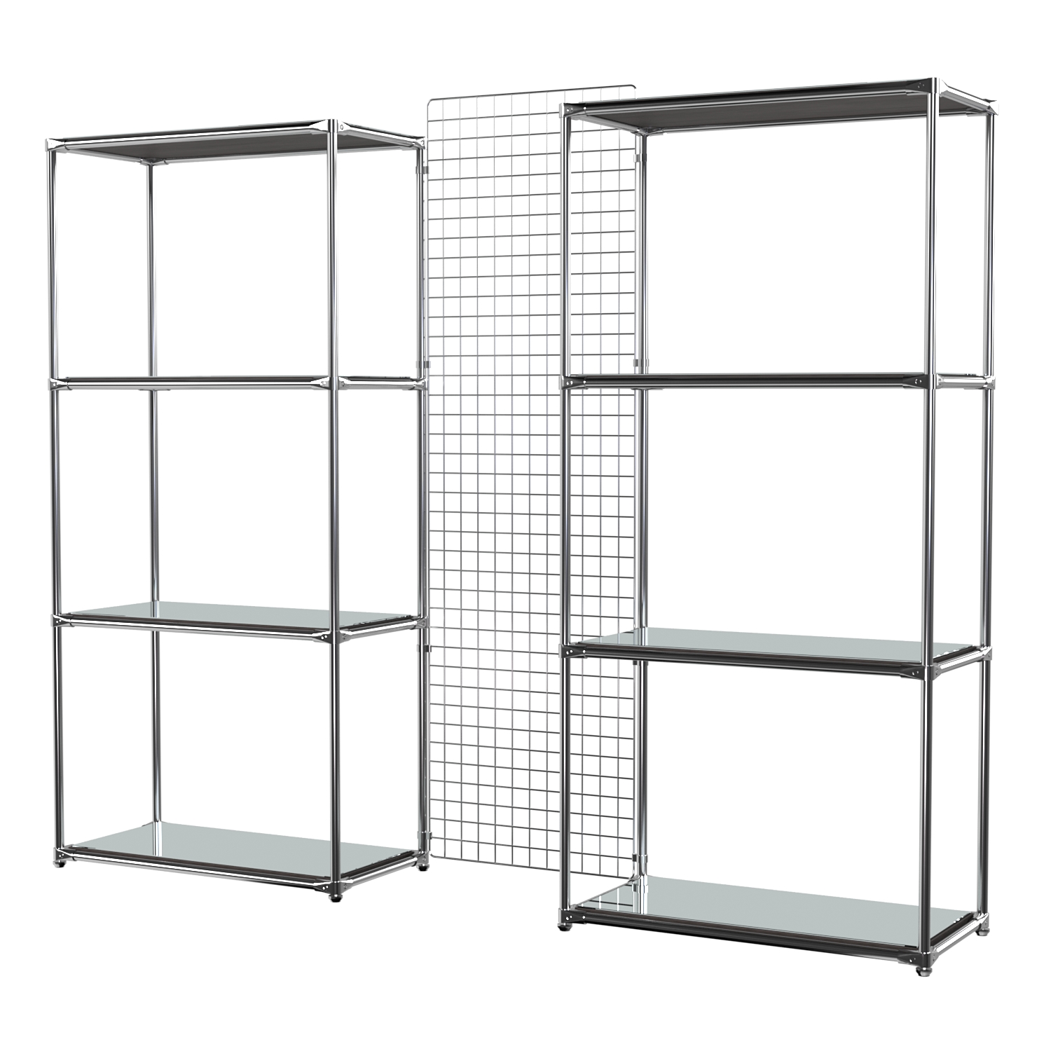 Сетчатый стеллаж СТИЛЬ с зеркальными полками и решеткой №31-4 Грейвуд