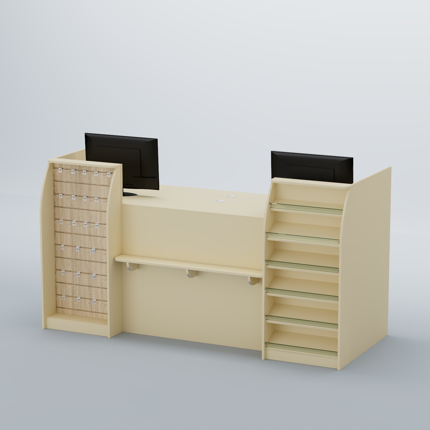 Ресепшен Атлант с фасадными наклонными полочками и экономпанелью №5 Крем Вайс и Дуб Сонома U2236-5