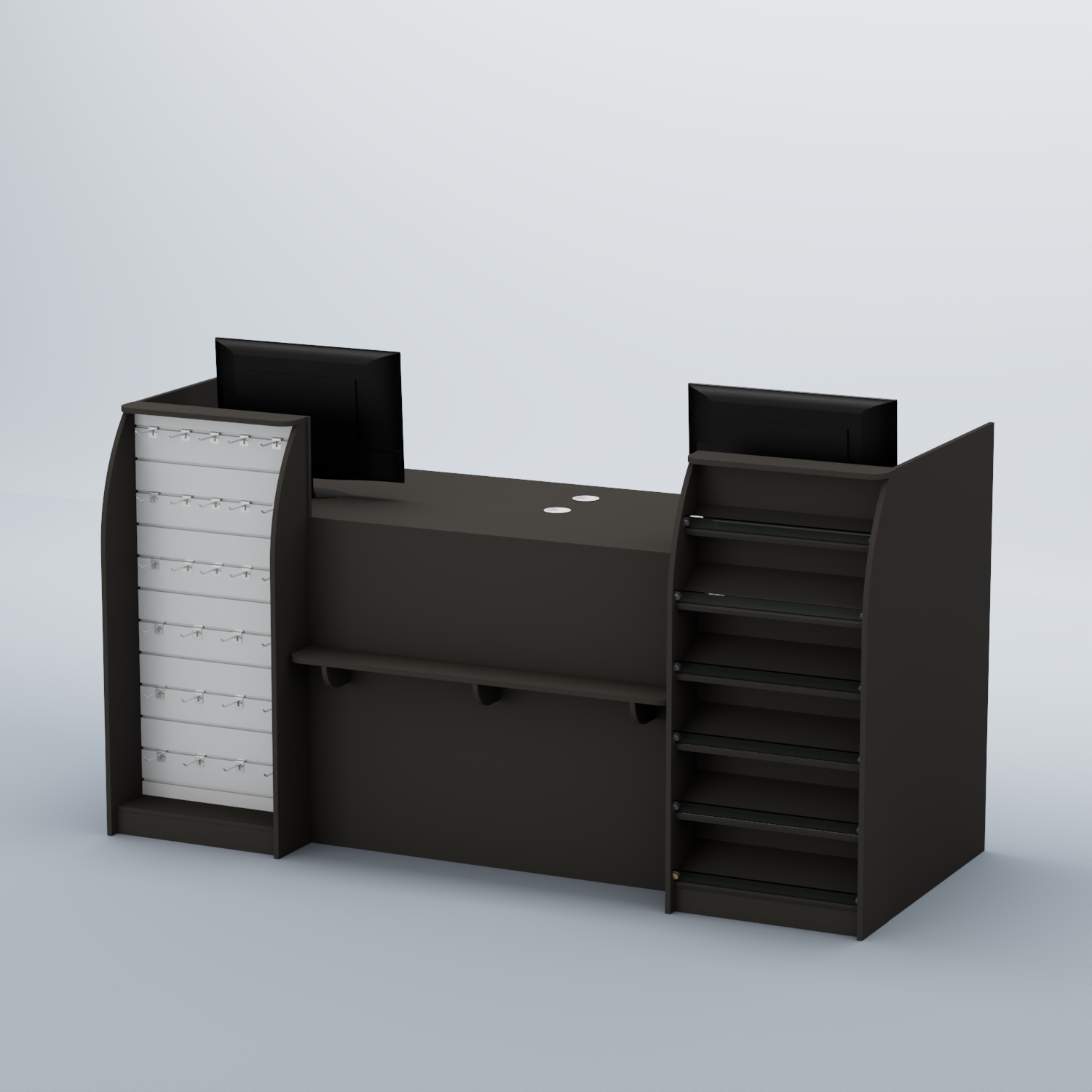 Ресепшен Атлант с фасадными наклонными полочками и экономпанелью №5 Черный + Белый