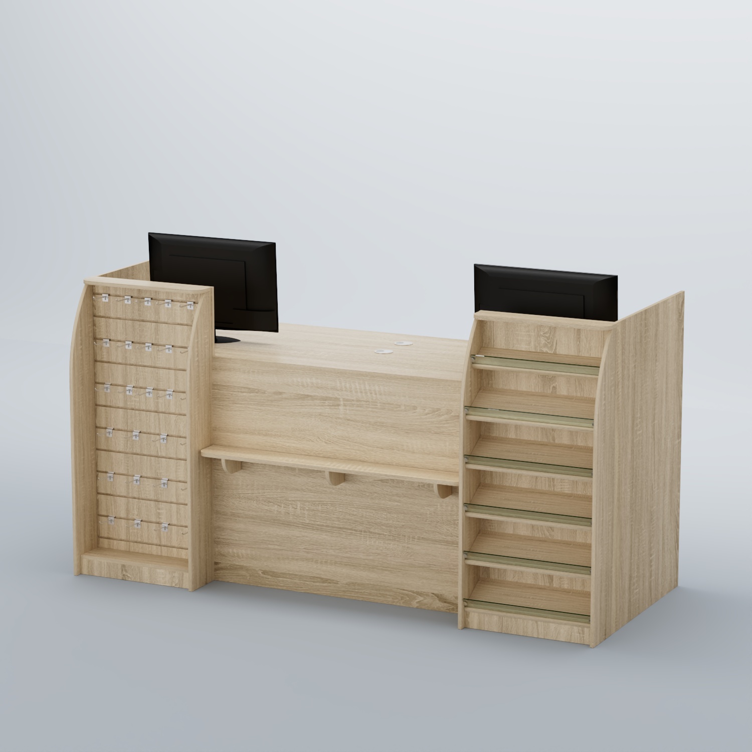 Ресепшен Атлант с фасадными наклонными полочками и экономпанелью №5 Дуб сонома