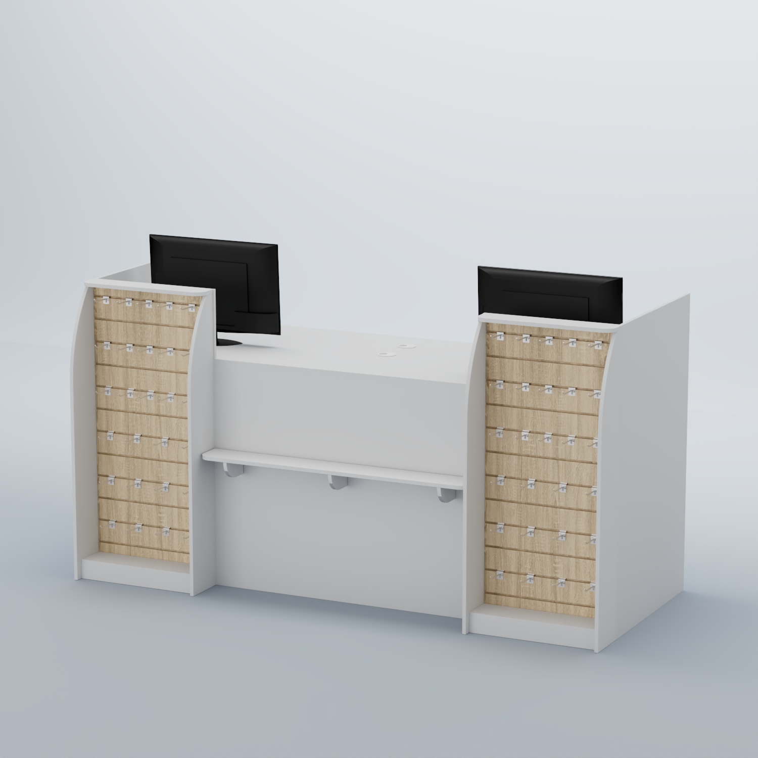 Ресепшен Атлант с фасадными наклонными экономпанелями №4 Белый + Дуб Сонома