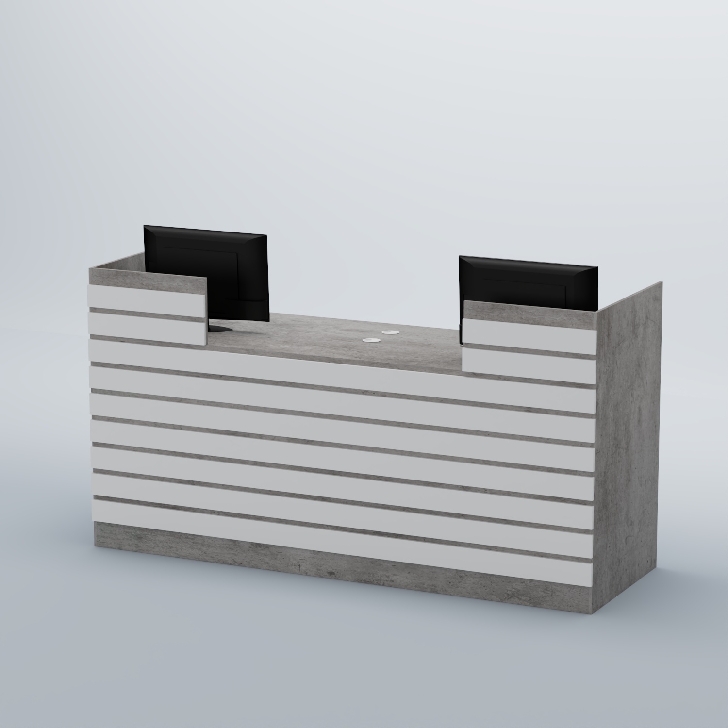 Ресепшен Атлант с накладными планками №6 Бетон Чикаго светло-серый + Белый