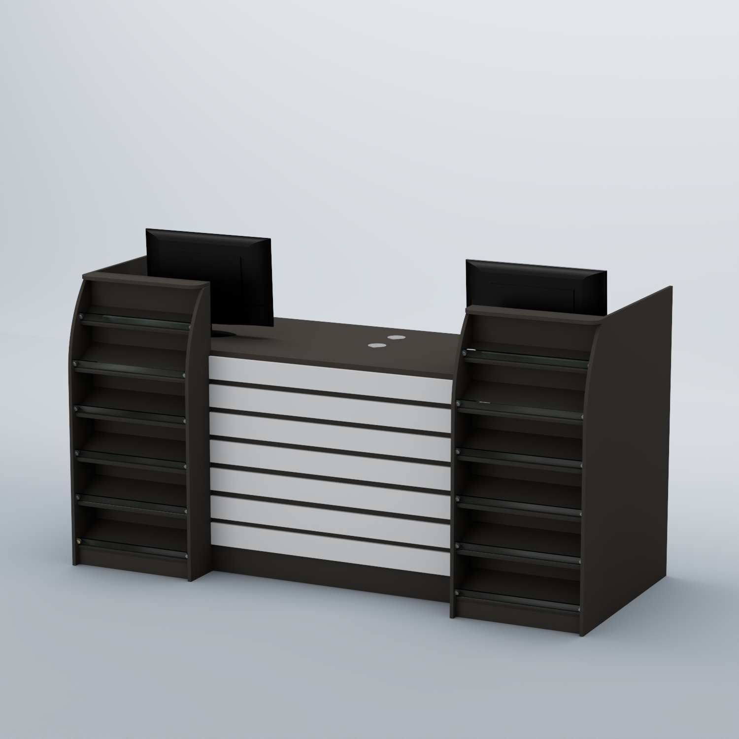 Ресепшен Атлант с накладными планками и наклонными полками №7 Черный + Белый