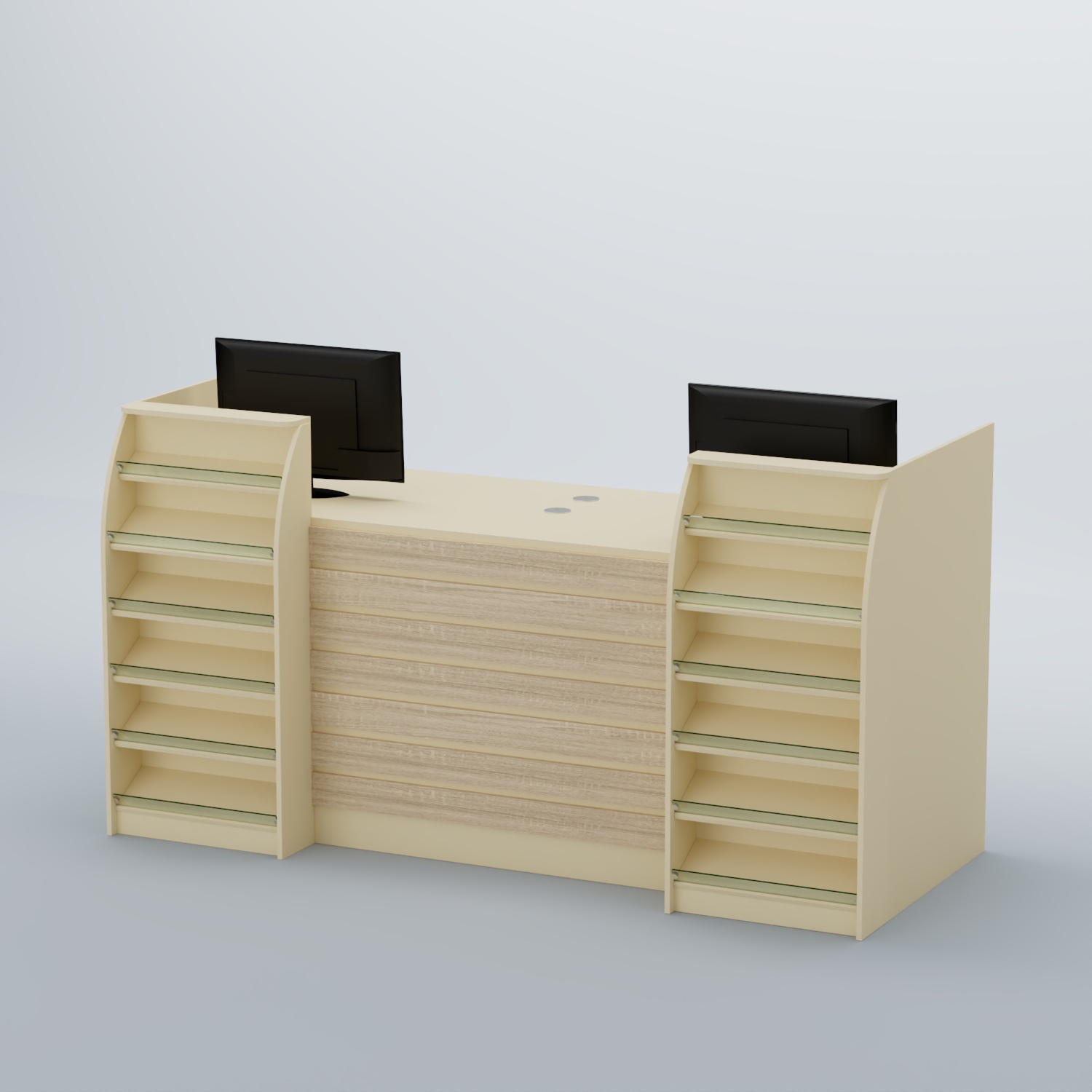 Ресепшен Атлант с накладными планками и наклонными полками №7 Крем Вайс и Дуб Сонома U2236-5