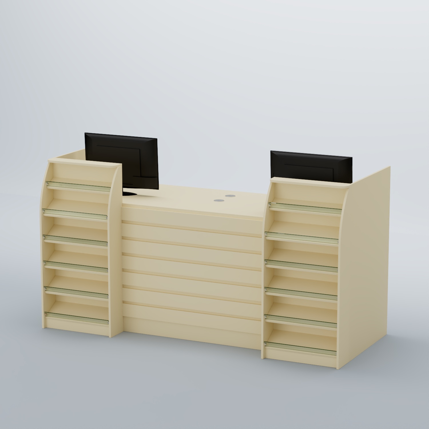 Ресепшен Атлант с накладными планками и наклонными полками №7 Крем Вайс