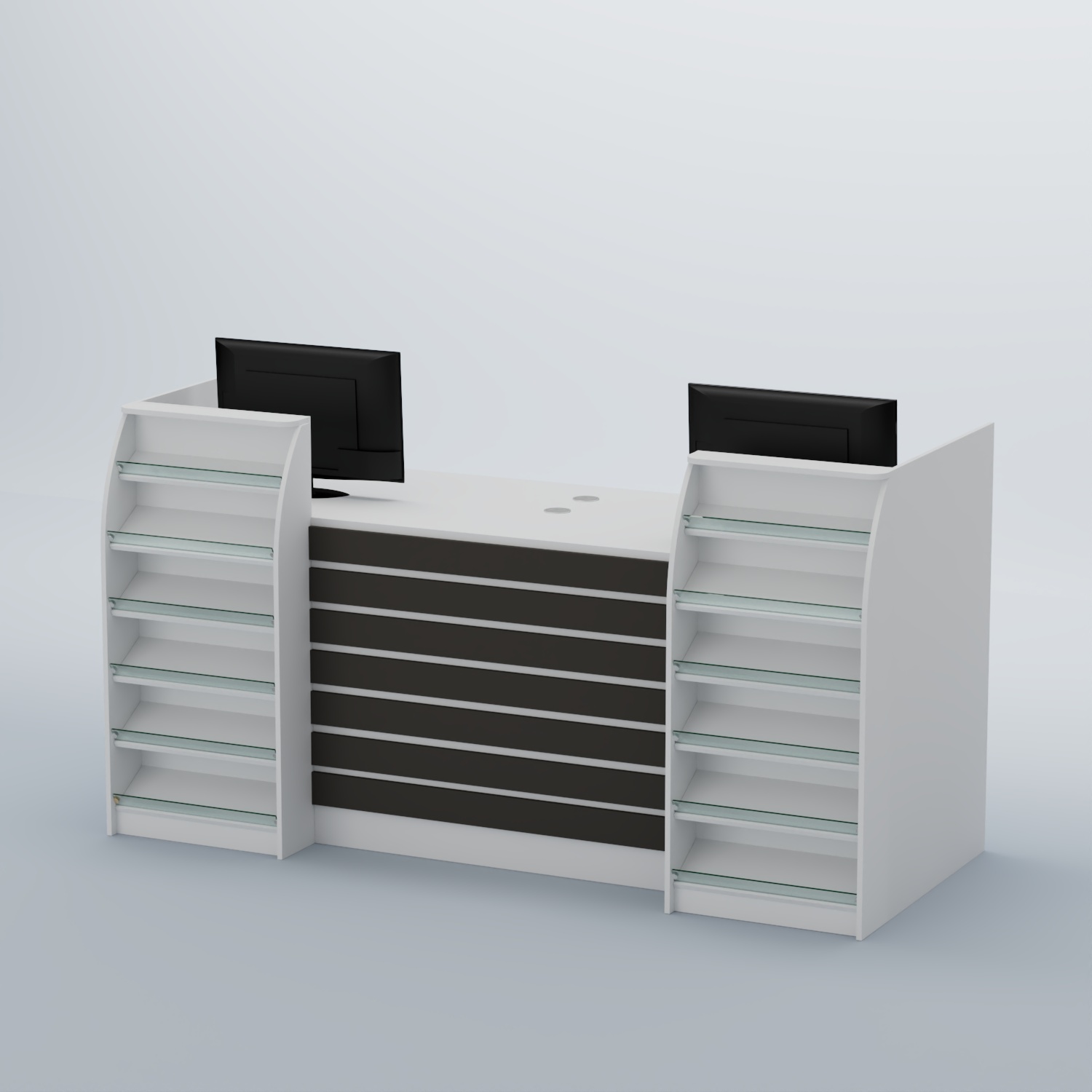 Ресепшен Атлант с накладными планками и наклонными полками №7 Белый и Черный