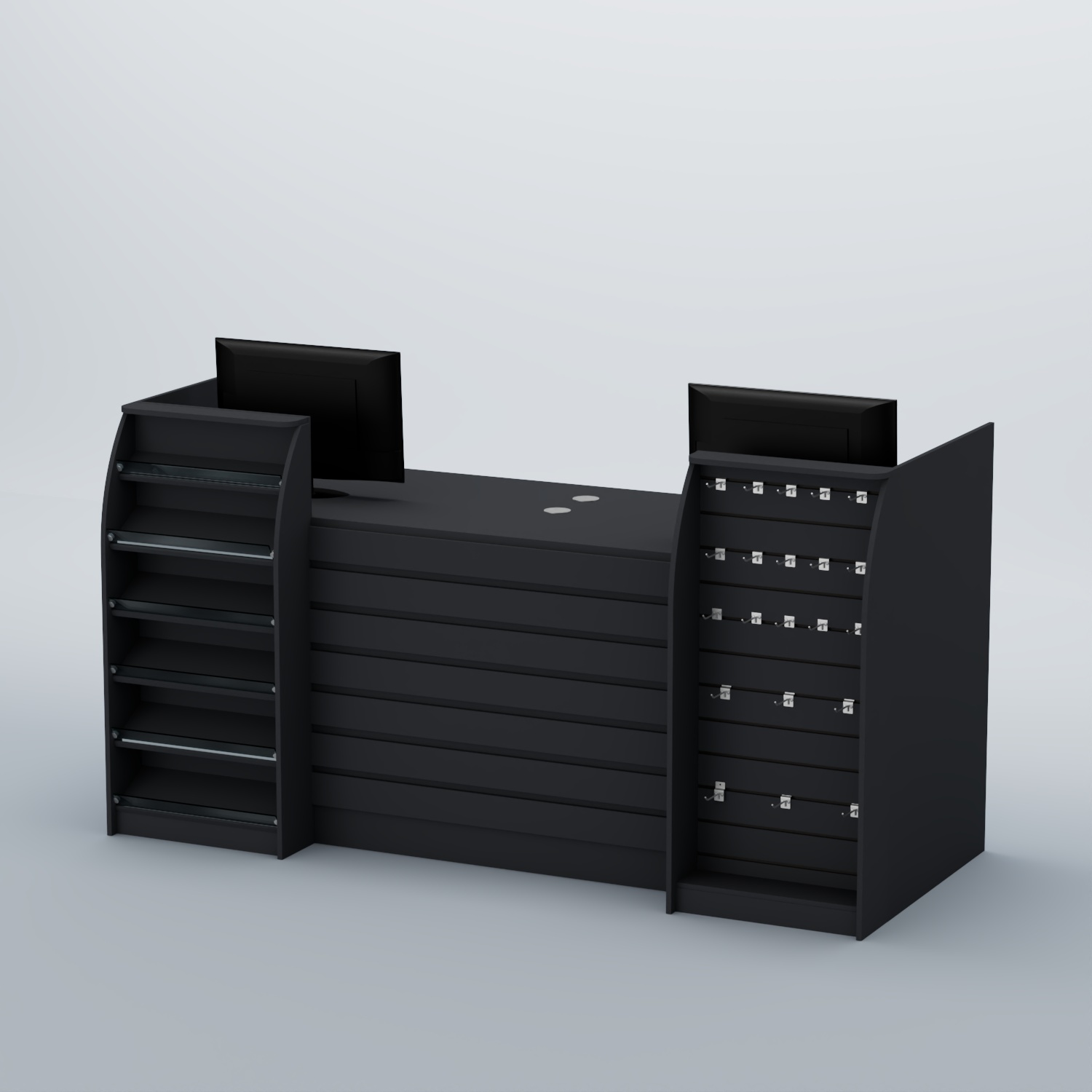 Ресепшен Атлант с накладными планками наклонными полками и экономпанелью №9 Антрацит