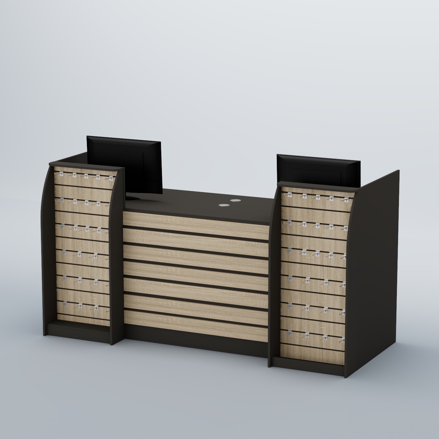 Ресепшен Атлант с накладными планками и экономпанелями №8 Черный + Дуб Сонома