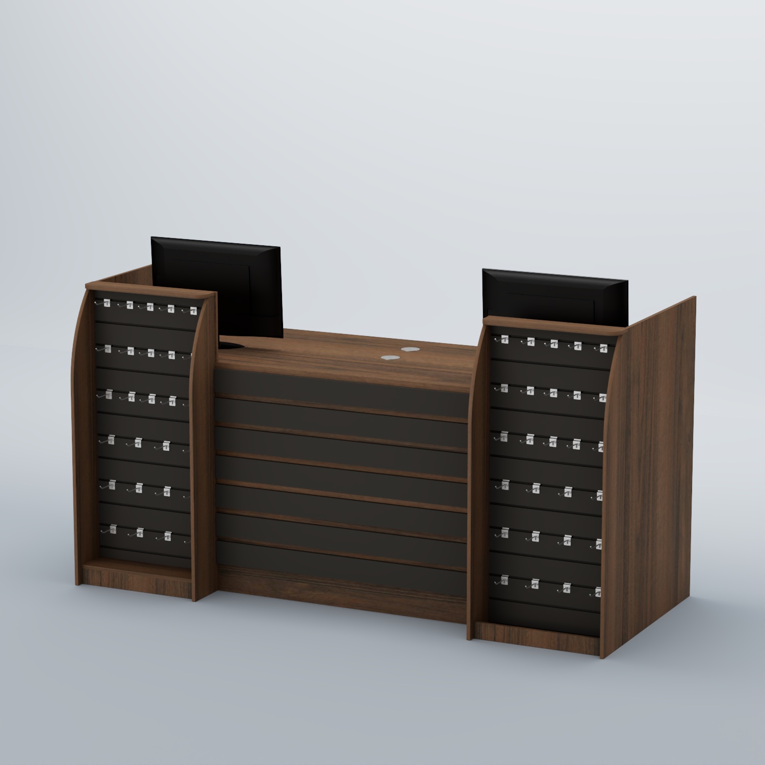 Ресепшен Атлант с накладными планками и экономпанелями №8 Орех + Черный