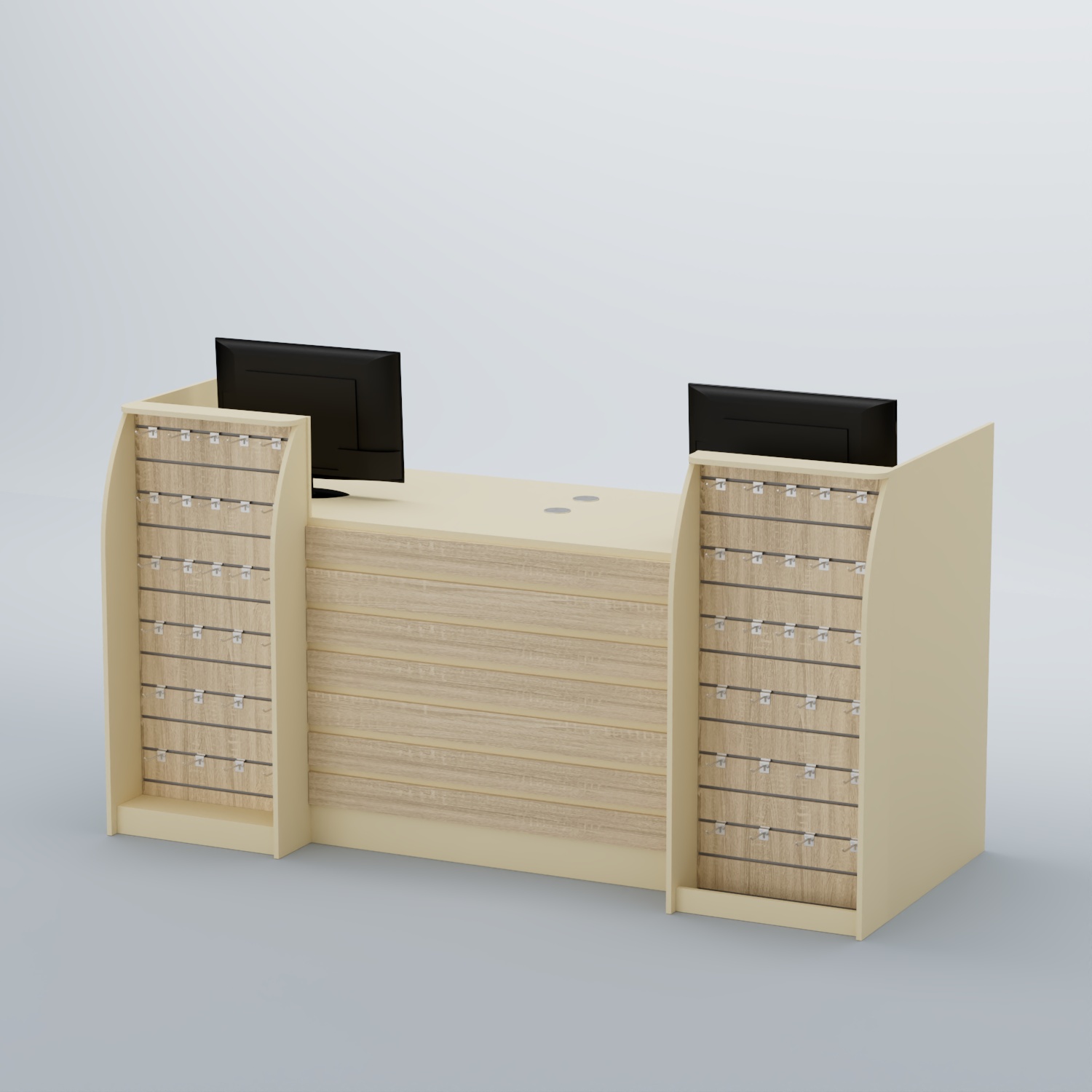 Ресепшен Атлант с накладными планками и экономпанелями №8 Крем Вайс и Дуб Сонома U2236-5