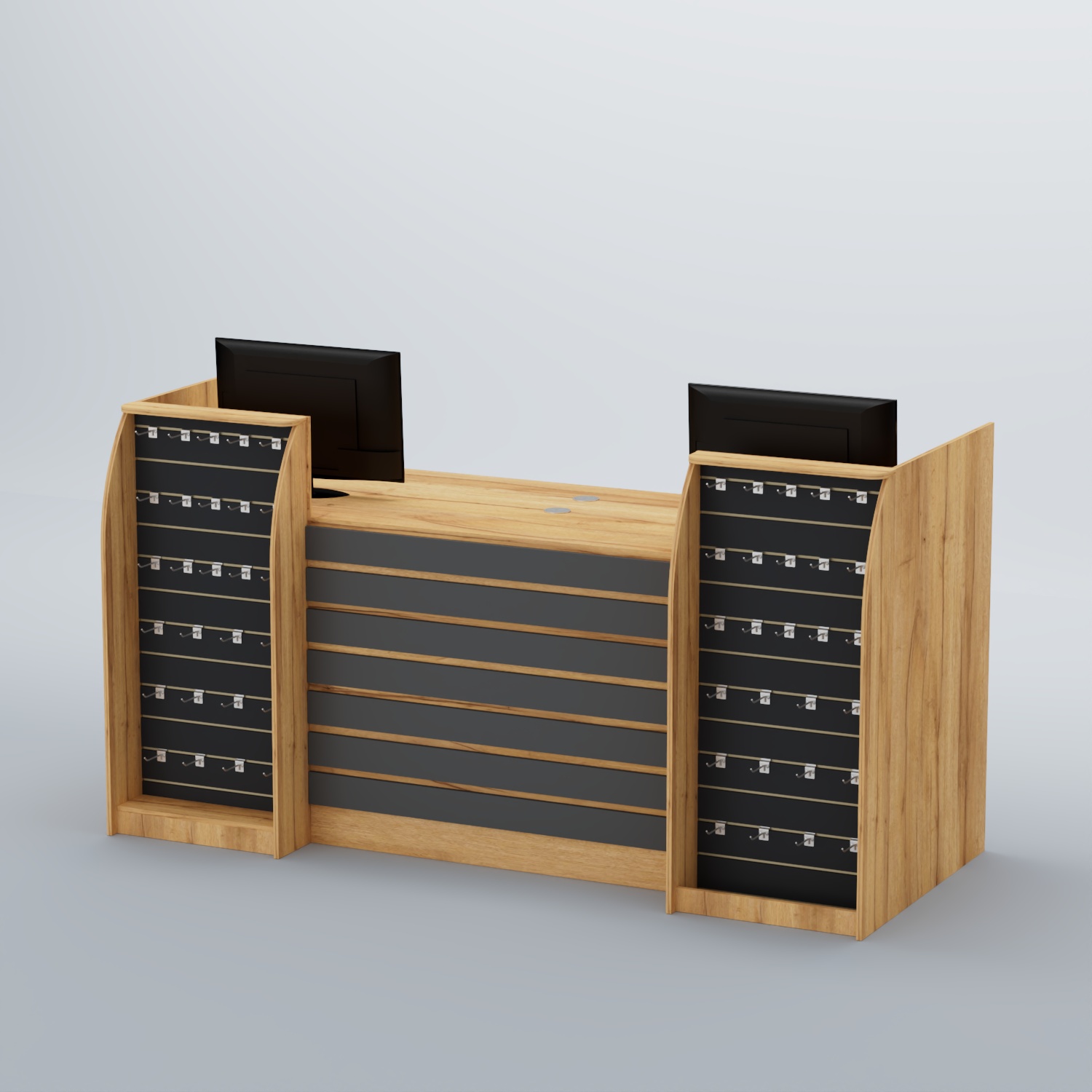 Ресепшен Атлант с накладными планками и экономпанелями №8 Дуб Золотистый+Антрацит