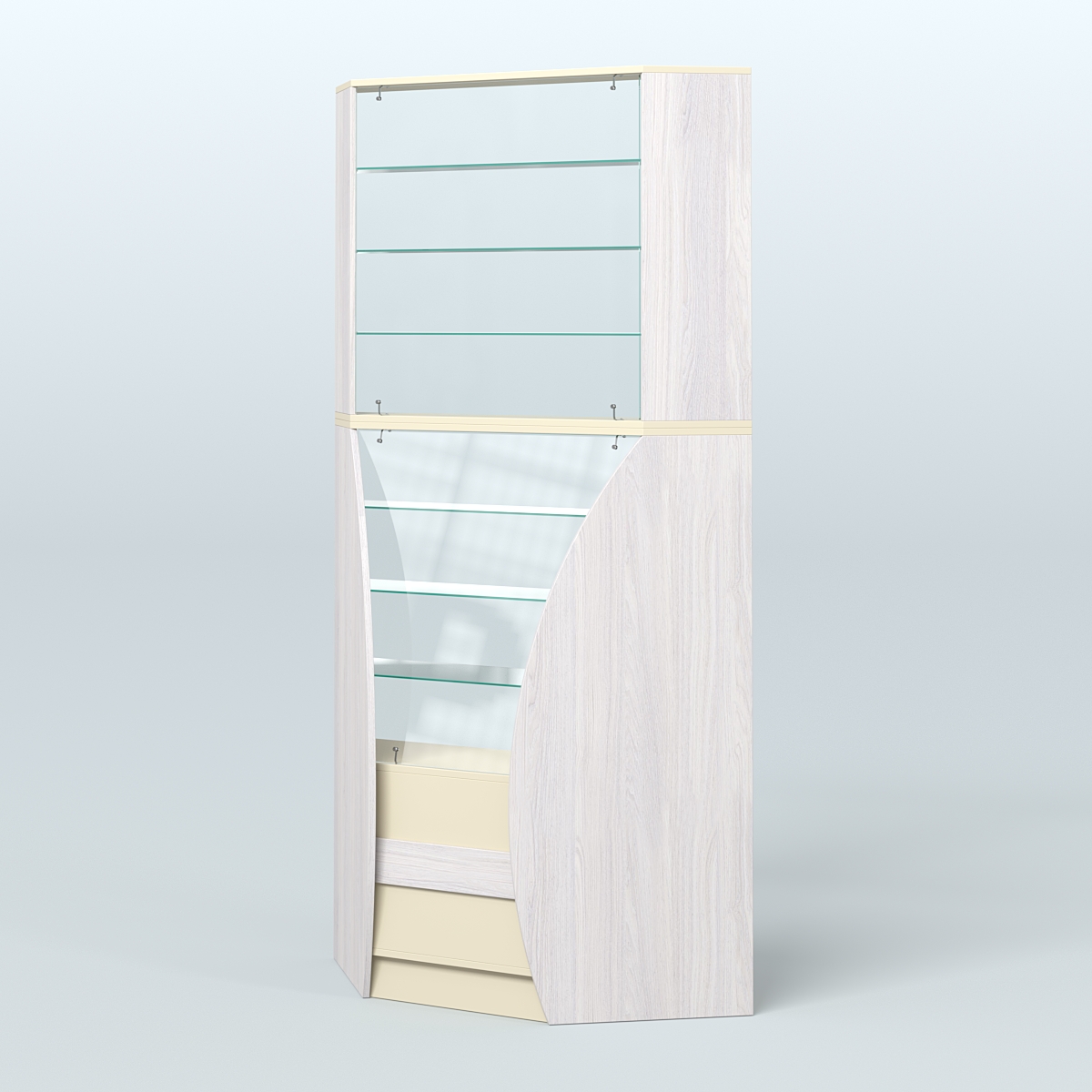 Витрина внутренний угол БРИЗ №4 Ясень Анкор светлый и Крем Вайс