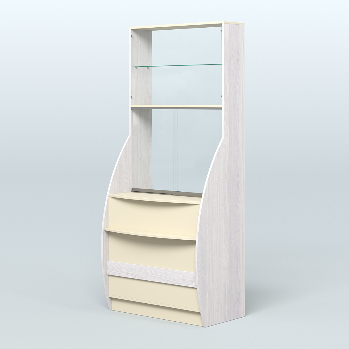 Витрина БРИЗ №5 с окном выдачи Ясень Анкор светлый и Крем Вайс