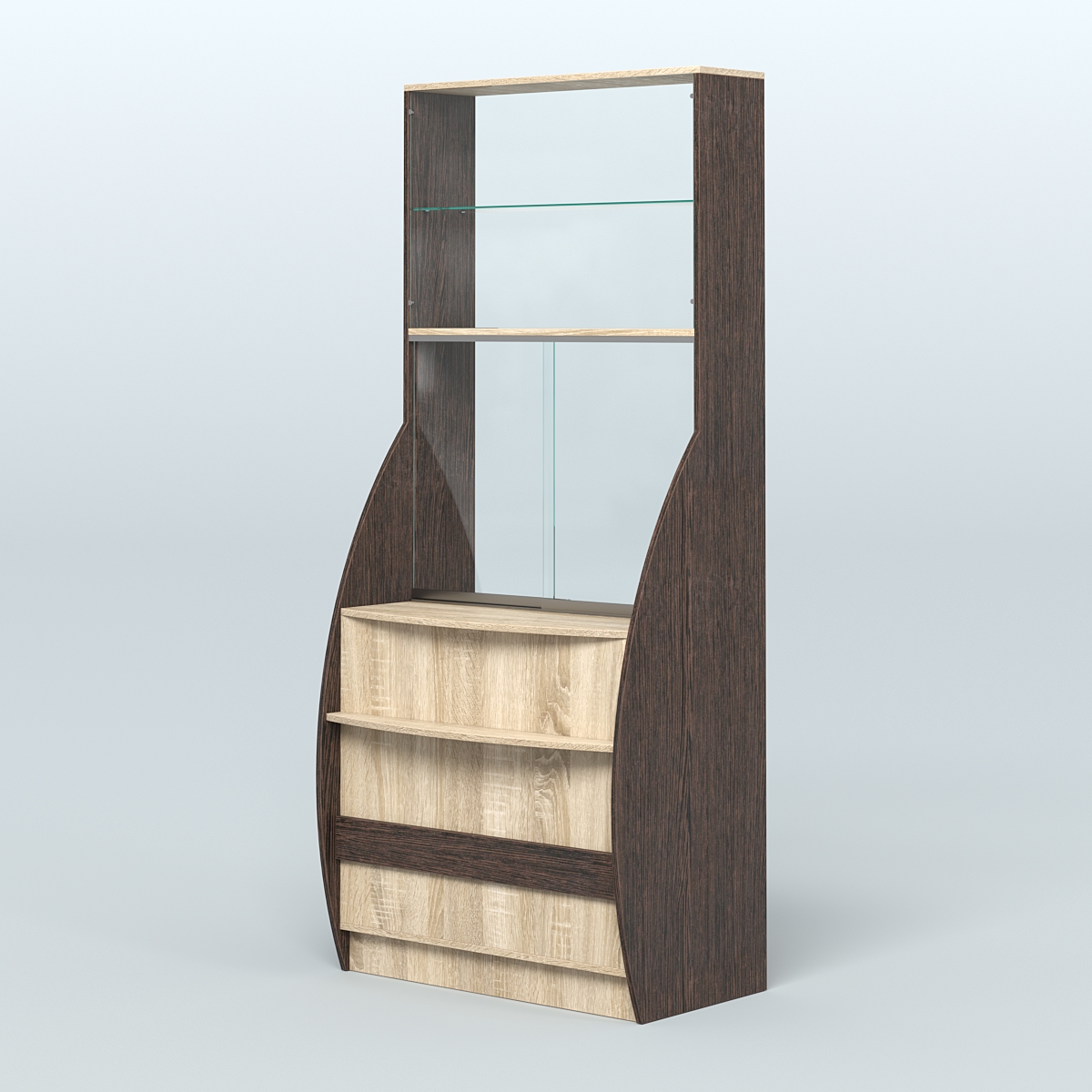 Витрина БРИЗ №5 с окном выдачи Дуб Венге + Дуб Сонома