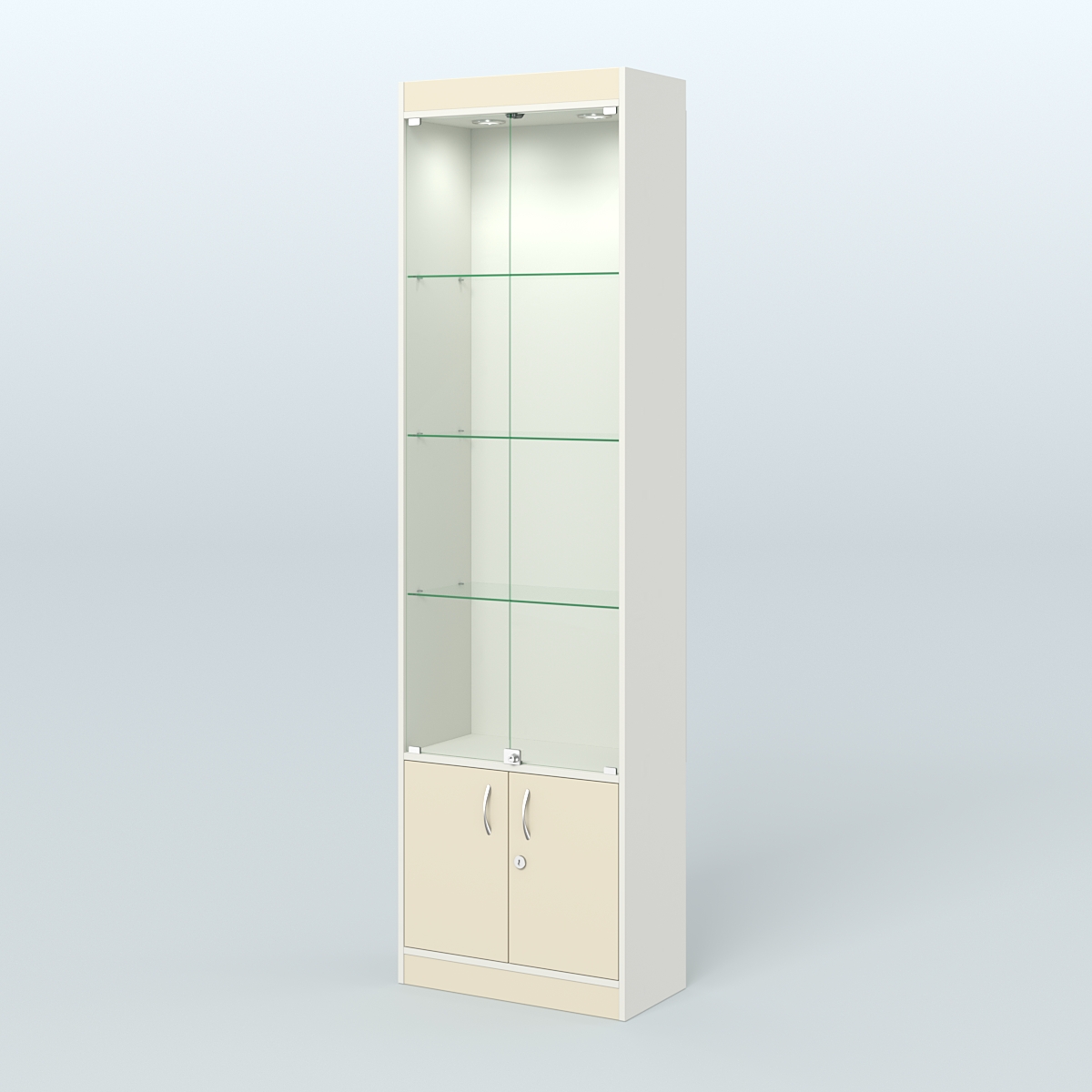 Витрина закрытая из ДСП с дверками для аптеки №2-300-1 Белый + Крем Вайс