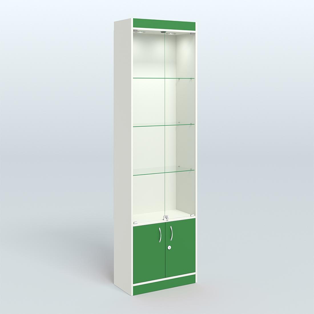 Витрина закрытая из ДСП с дверками для аптеки №2-300-1 Белый + Зеленый Оксид 9561 BS