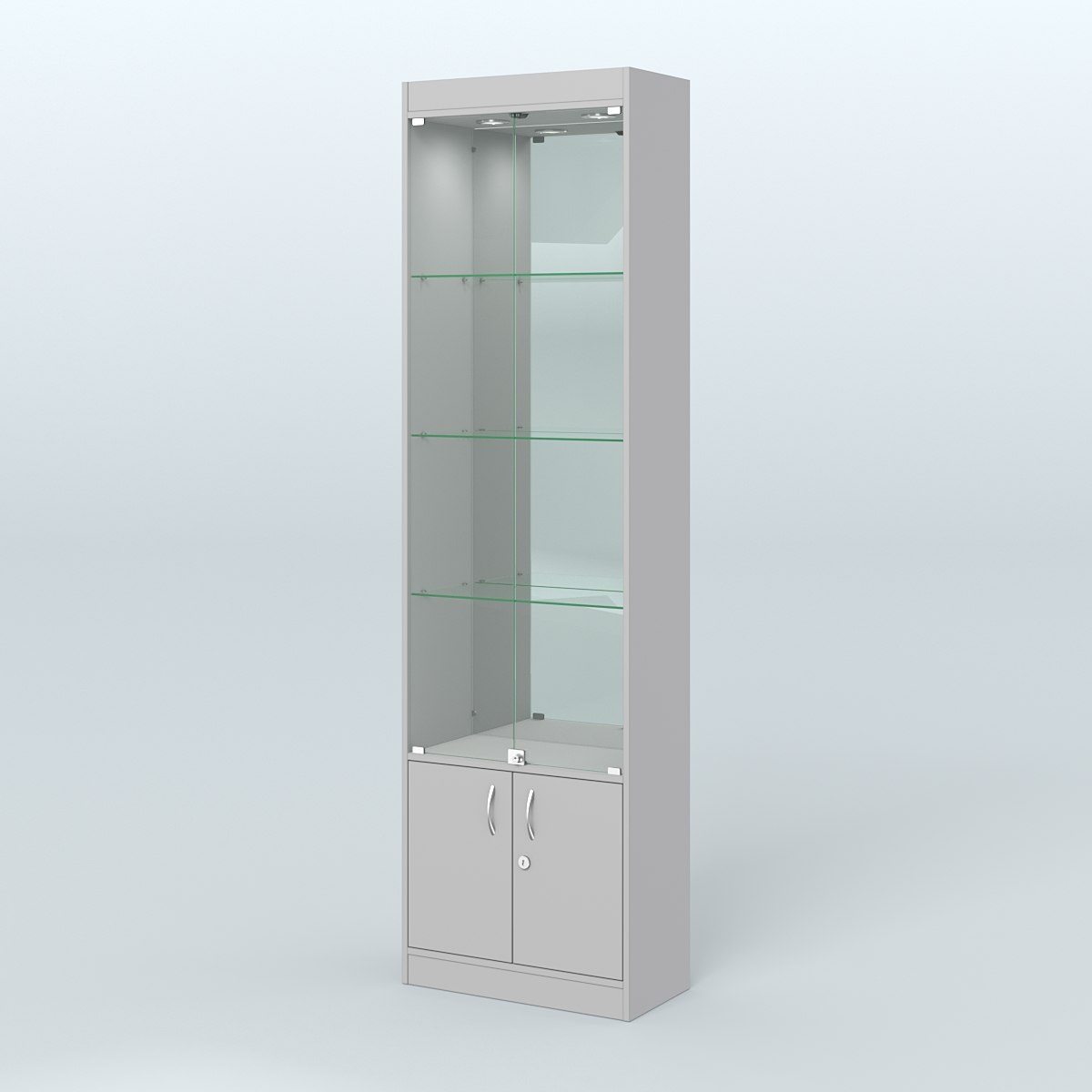 Витрина из ДСП с дверками и верхней подсветкой для аптеки №2-300-3 Серый