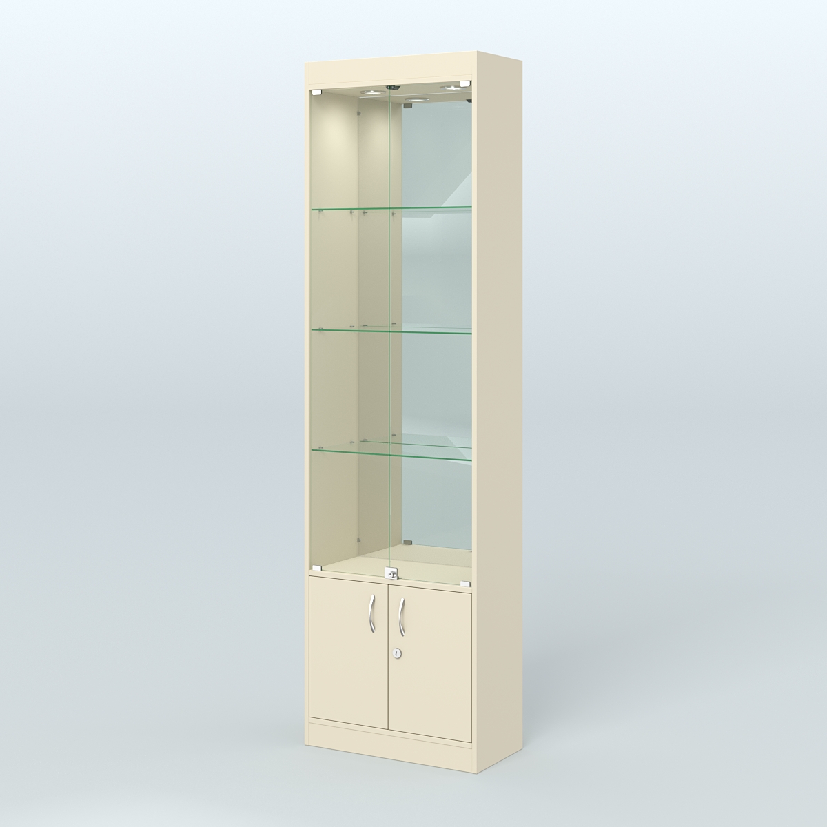 Витрина из ДСП с дверками и верхней подсветкой для аптеки №2-300-3 Крем Вайс