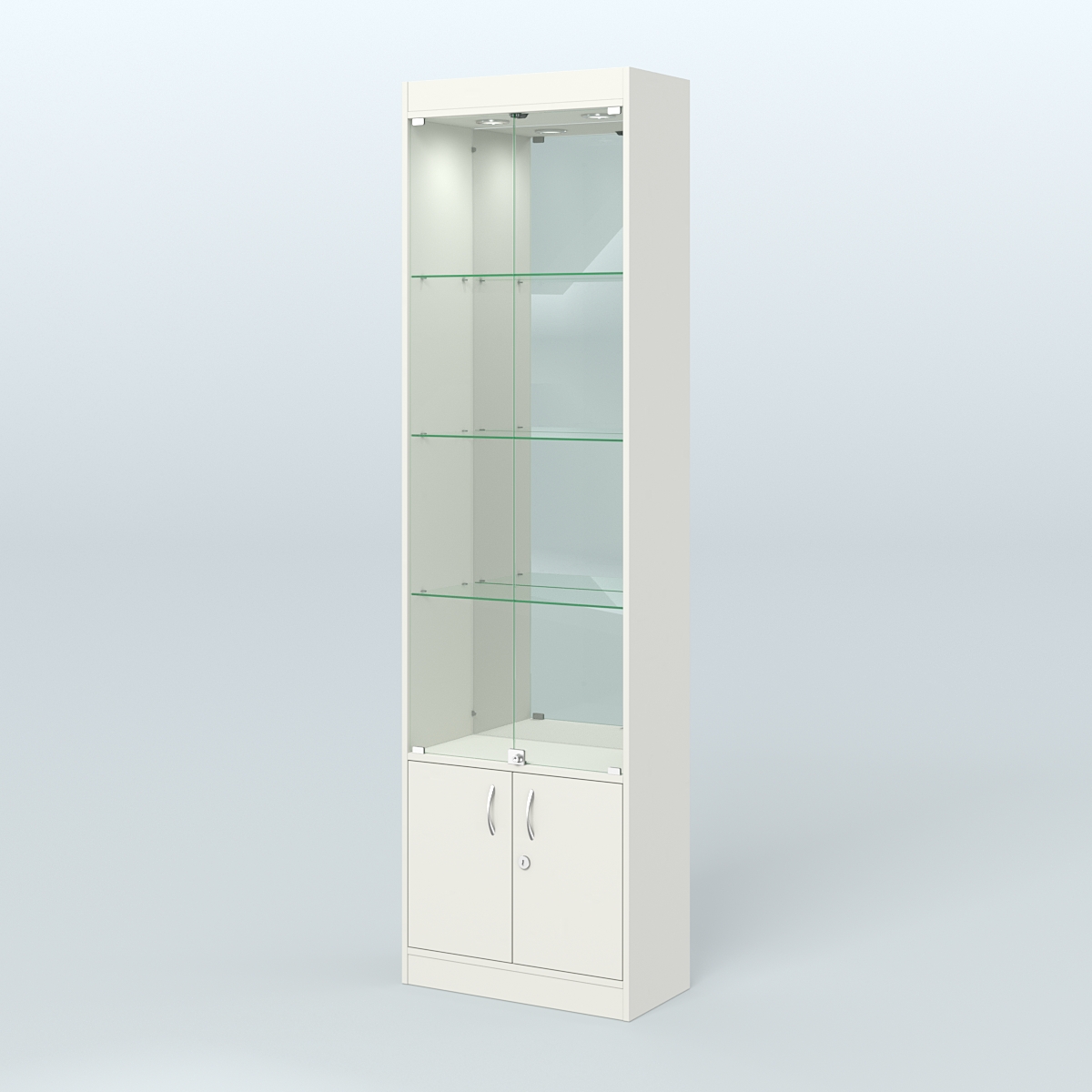 Витрина из ДСП с дверками и верхней подсветкой для аптеки №2-300-3 Белый