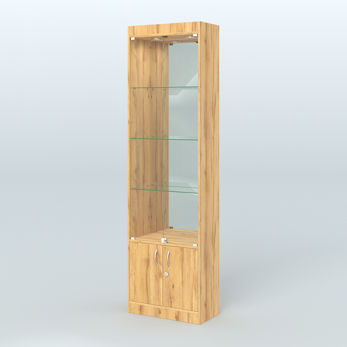 Витрина из ДСП с дверками и верхней подсветкой для аптеки №2-300-3 Дуб Золотистый