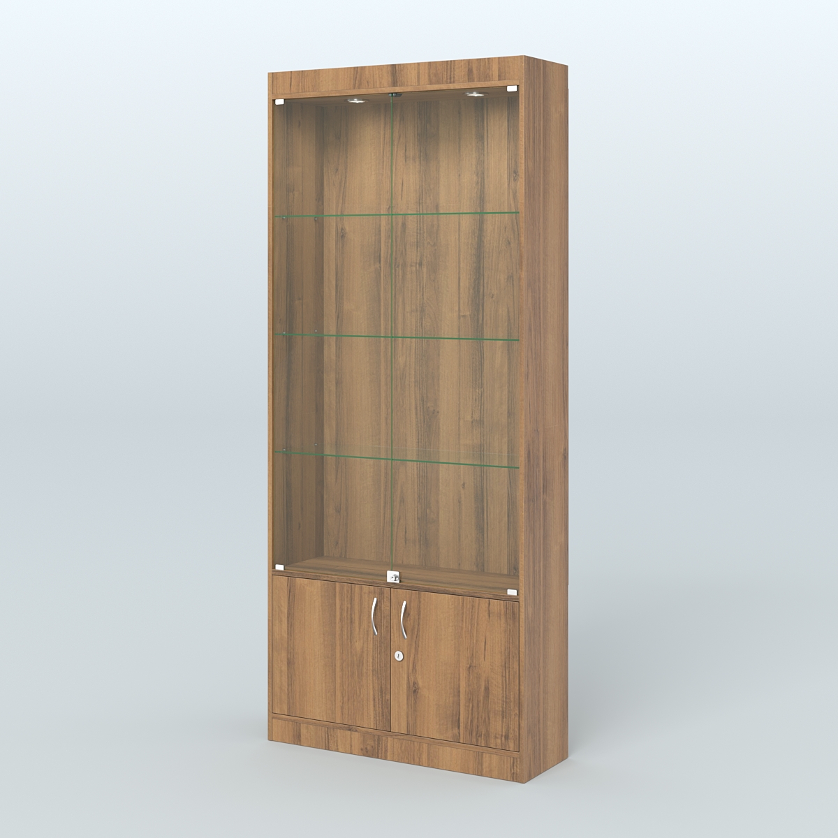 Витрина прямоугольная из ДСП с дверками для аптеки №1-300-1 Орех