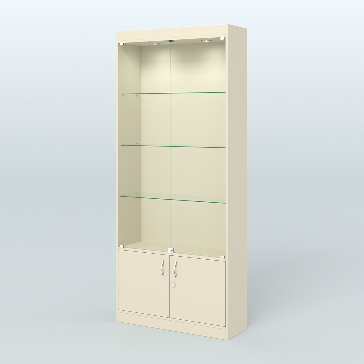 Витрина прямоугольная из ДСП с дверками для аптеки №1-300-1 Крем Вайс