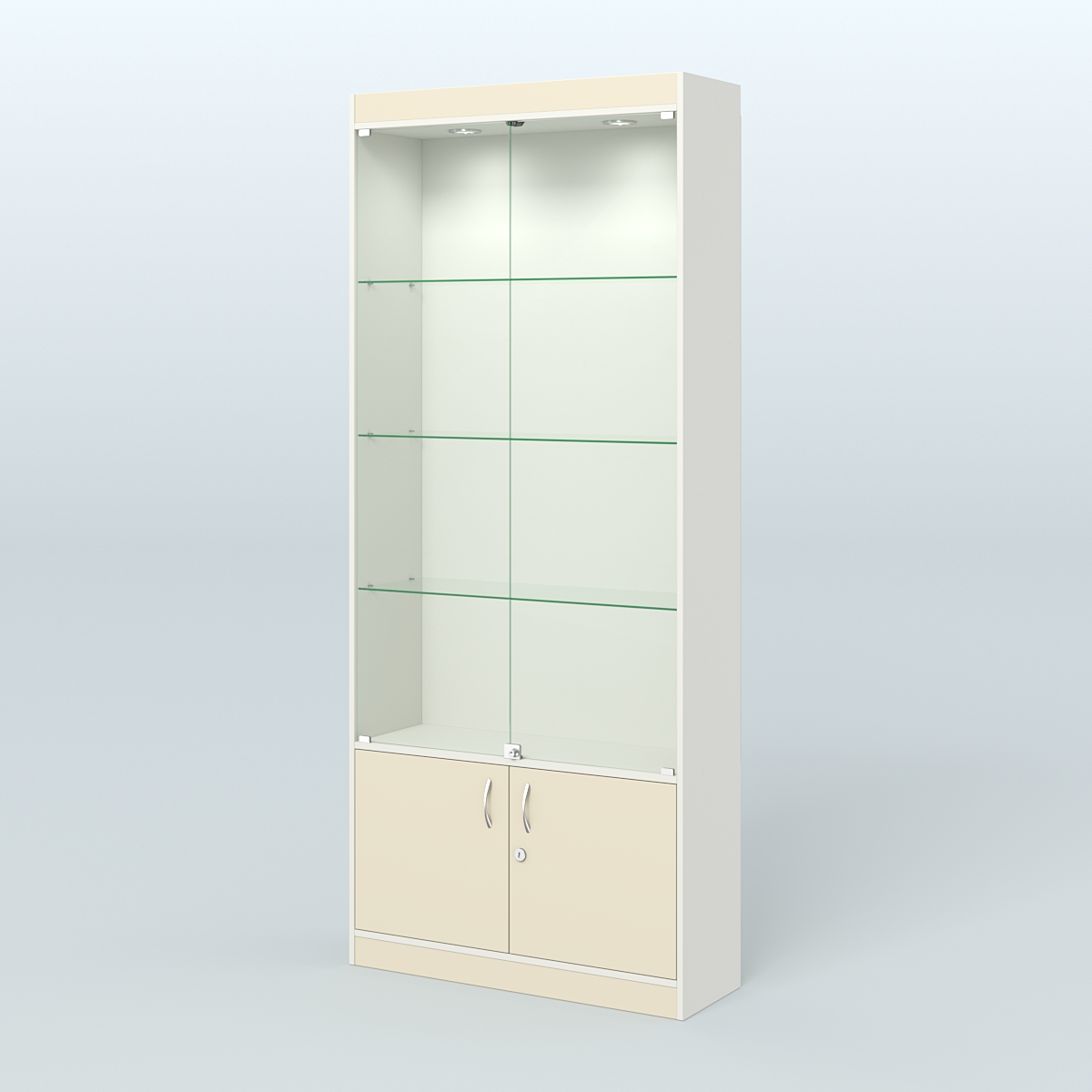 Витрина прямоугольная из ДСП с дверками для аптеки №1-300-1 Белый + Крем Вайс