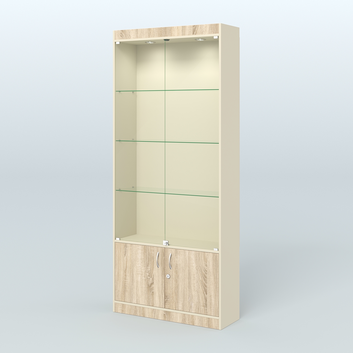 Витрина прямоугольная из ДСП с дверками для аптеки №1-300-1 Крем Вайс и Дуб Сонома U2236-5