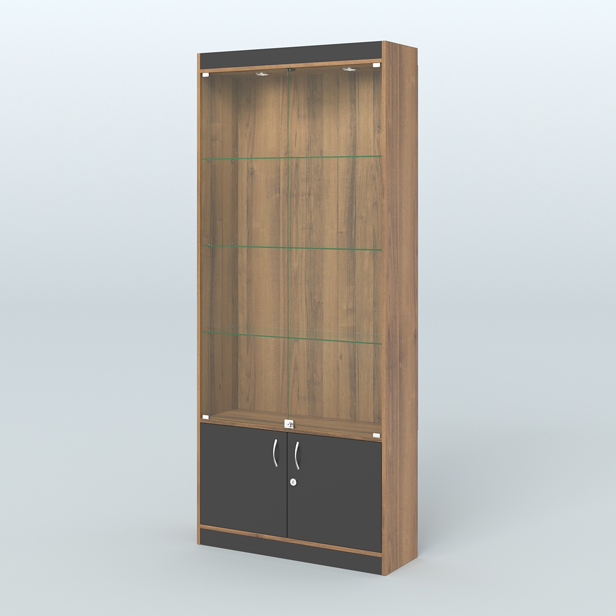 Витрина прямоугольная из ДСП с дверками для аптеки №1-300-1 Орех + Черный