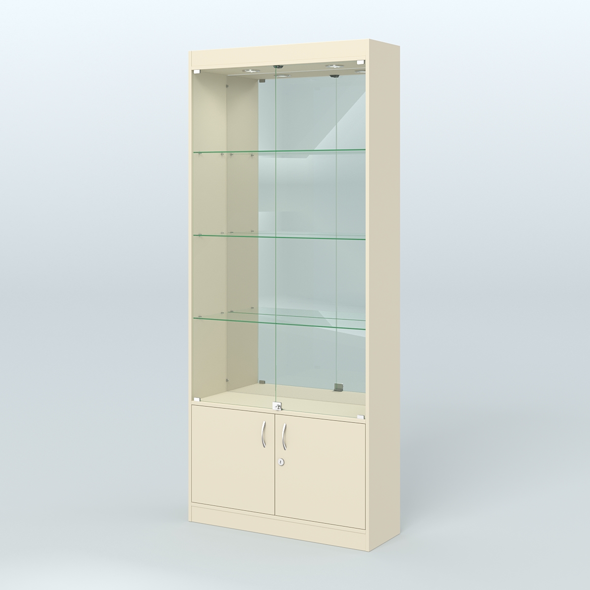 Витрина зеркальная из ДСП с дверками для аптеки №1-300-3 Крем Вайс