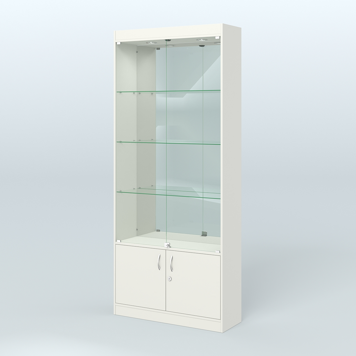 Витрина зеркальная из ДСП с дверками для аптеки №1-300-3 Белый