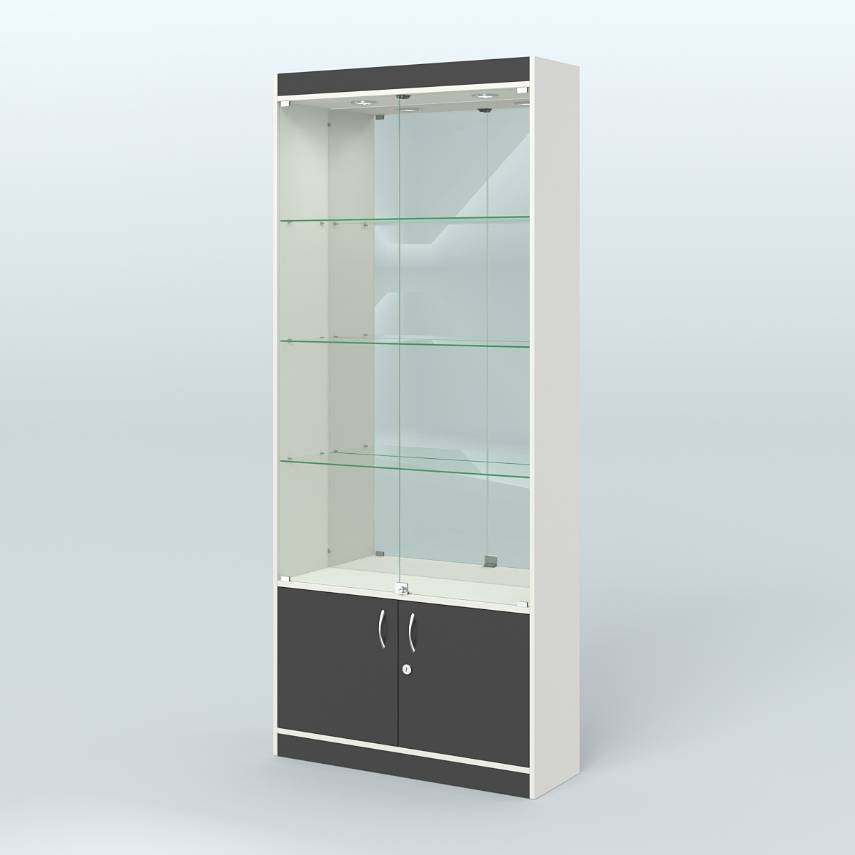 Витрина зеркальная из ДСП с дверками для аптеки №1-300-3 Белый и Черный