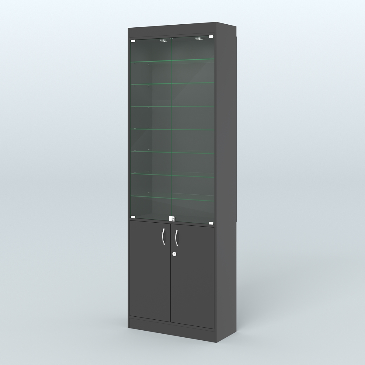 Витрина узкая из ДСП с дверками для аптеки №6-300-1 Черный