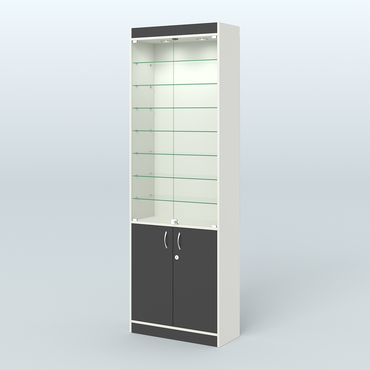 Витрина узкая из ДСП с дверками для аптеки №6-300-1 Белый и Черный