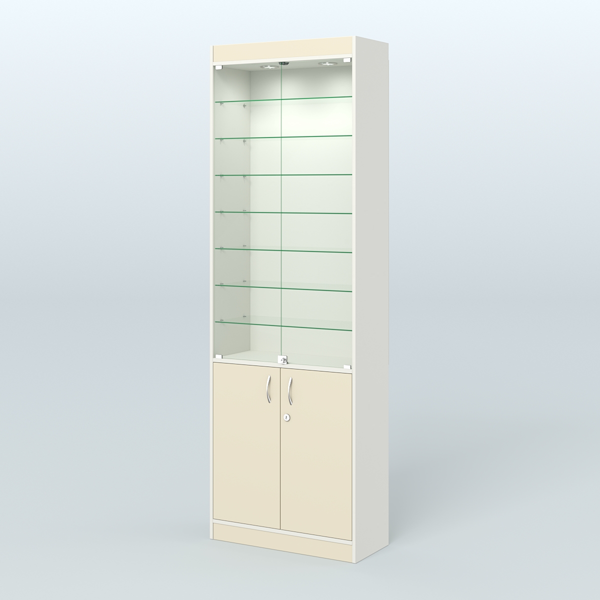 Витрина узкая из ДСП с дверками для аптеки №6-300-1 Белый + Крем Вайс